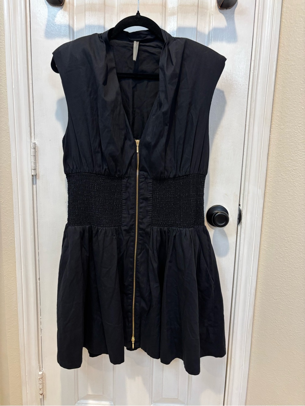 Anthropologie Black Midi Dress with Gold Zip - Picture 2 of 6